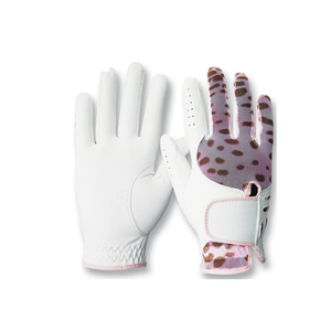 Guantes de golf con diseño de muñeca negra de cuero blanco completo para mujer, guantes de golf de piel de oveja con logotipo de goma personalizado, cuero genuino - Product Image 4