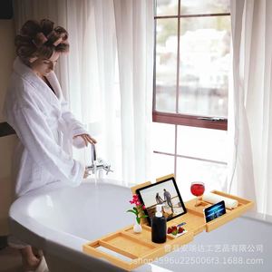 Bamboo Bathtub Shelf Extendable Foldable <b>Storage</b> Tray For Bathroom <b>Bath</b> Time Use - Product Image 1