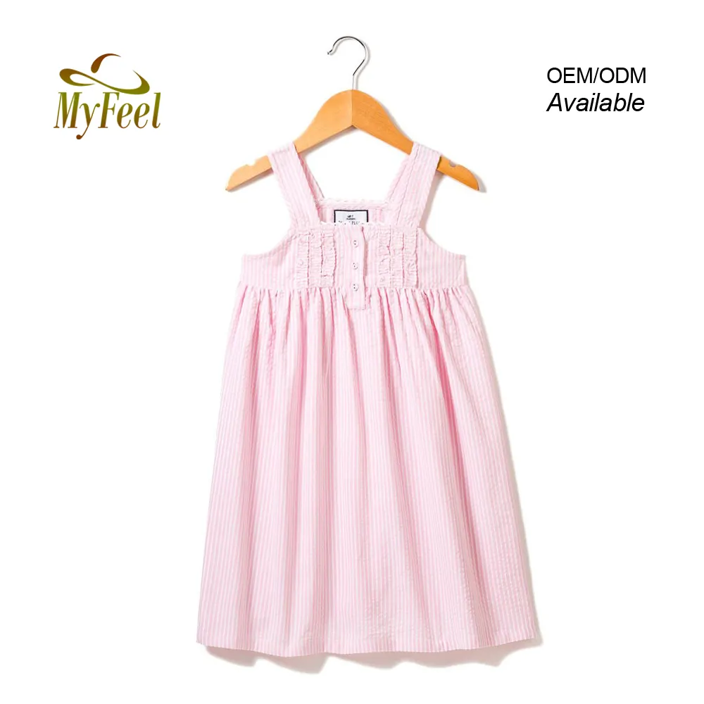 Customized 100% Cotton Children Home Wear Girl Pajamas Night Dress Pink Kids Nightgowns and Robe
