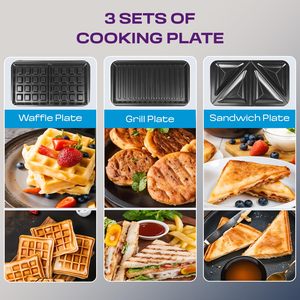 Máquina para Hacer Sándwiches 3 en 1, 850W, Eléctrica, para Desayunos, Wafflera 3 en 1, Prensa para Paninis, Tostadora Eléctrica Doméstica - Product Image 5