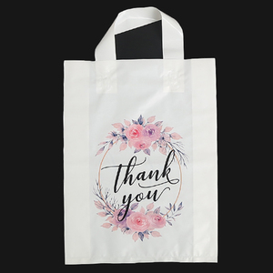 Sıcak satış ağır plastik alışveriş çantası teşekkür ederim Logo baskılı özel boyut renk plastik poşetler yumuşak döngü kolu ile - Product Image 3