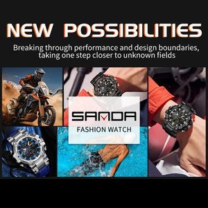 SANDA 3369 <b>Teenager</b> <b>Watch</b>, Multifunctional Chronograph Alarm Wristwatch, Sports Waterproof Dual Display Electronic <b>Watch</b> - Product Image 4