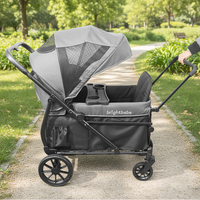 Poussette pliable Brightbebe avec châssis en acier pour 2 enfants, harnais 5 points, auvent, options shopping et OEM