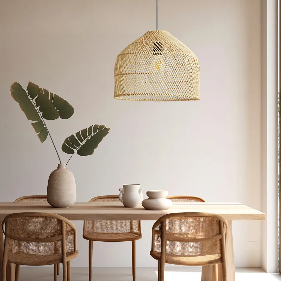 Wabi Sabi Estilo Arte Artesanal Rattan Drop Lights Lampe En Rotin Bambu Tecelagem Pendurado Lâmpadas Rattan Pingente Luz