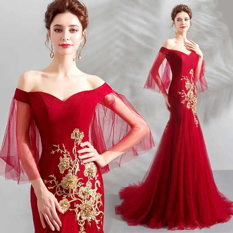 2019 rojo de cola de pescado de vestidos de noche vestido de cola de pescado de vestido de cóctel