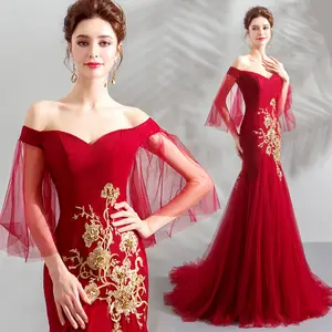 Vestido vermelho com cauda de peixe, vestido de noite, vestido coquetel, 2019