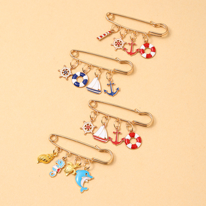 Spilla Decorativa in Metallo con Smalto a Goccia, a Forma di Spilla di Sicurezza Nautica e Ciondoli a Tema <span class=keywords><strong>Marino</strong></span> (Vela), per Abbigliamento Femminile Anti-Esposizione, Vendita all'Ingrosso - Product Image 4