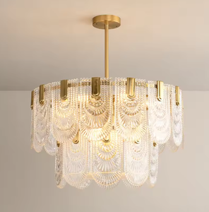 Lustre nordique mené d'or de cuivre de cristal de verre du hall d'hôtel de chambre à coucher de conception française pour la décoration - Product Image 1