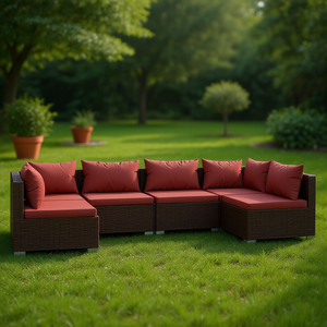 Set Lounge da Giardino in Rattan Marrone per 6 Persone, Arredamento da Esterno Contemporaneo Resistente alle Intemperie, Divano da Patio - Product Image 2