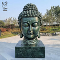 Buste de Bouddha en cuivre fait à la main en métal fait à la main en laiton coulé Fengshui Sculpture de tête de Bouddha en bronze