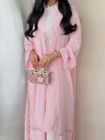 Abaya de luxe rose Hafizah, Kaftan de Dubaï, robe longue élégante à bords dentelés, Kimono ouvert pour femmes musulmanes modestes