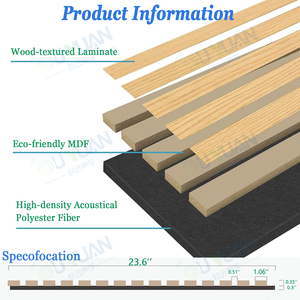 Parete acustica moderna del pannello sonoro di legno dell'impiallacciatura 3D di finitura 600mm * 2400mm/2600mm/2800mm/3000mm a doghe ignifughe per il disegno di modello 3D - Product Image 3