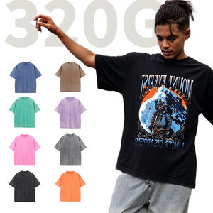 Camiseta del equipo Shengshi Acid Wash Regular O-cuello 320g Algodón Equipo de tendencias de secado rápido con logotipo personalizado Camiseta a granel para unisex - Product Image 1