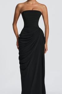 Elegante Vestido de Noche Formal, Vestido Largo sin Tirantes con Cintura Fruncida y Abertura Alta, Vestido Maxi para Fiesta de Verano con Lazos en la Espalda - Product Image 5