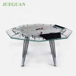 Texas Hold Em Oval Casino Poker Playing <strong>Card</strong> Disc Foot <strong>Table</strong> 8 Person Tempered Glass Poker <strong>Table</strong> - Product Image 2