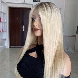 Rambut manusia Eropa medis Alopecia pirang rambut manusia Virgin renda depan tanpa lem topi Wig penuh wanita penipis rambut siap kirim - Product Image 5