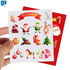 Custom Print Zelfklevend Etiket Vrolijk Kerst Decoratief Stickervel Kiss Cut Santa Claus Sticker Vrolijk Kerststickers