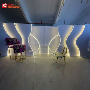 Nouvelle arrivée, toile de fond de mariage moderne, forme de vague blanche, acrylique PVC 3D, décoration de scène de mariage avec lumière LED - Product Image 3