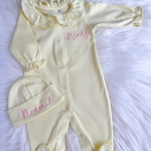 Embroidery Blanks Yellow Ruffles Collar with Picot Trim Fashion Baby Girl Bodysuit Custom Cotton Baby <strong>Coming</strong> <strong>Home</strong> <strong>Outfits</strong> - Product Image 3