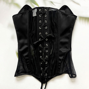 Corsé elegante sin tirantes con escote corazón, de satén liso y paneles de malla transparente, top moldeador de cintura con varillas para eventos formales de noche. - Product Image 5