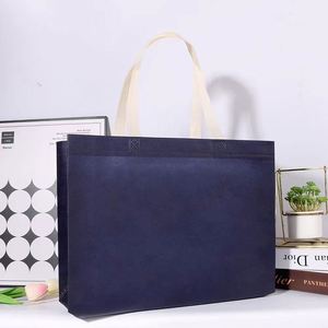 Sac de courses personnalisé en non-tissé, grand format, bleu marine, version horizontale, imperméable - Product Image 1