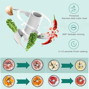 Mini hachoir électrique sans fil 350 ml pour cuisine, double usage, pour purée d'ail, viande/légumes, en acier inoxydable, 3 lames - Product Image 4