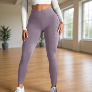 Leggings de yoga taille haute avec ceinture élastique, extensibles dans les quatre sens, sans coutures, longueur intégrale, en Spandex/Nylon, pour le fitness - Product Image 3