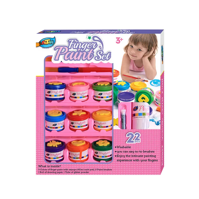 Funny 40ml Non Toxic Kid Hand Paint Drawing Washable Finger Paint Set with Stamps