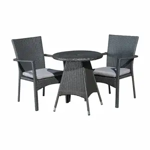 Outdoor Rattan Couch tisch Kleiner Tisch und Stühle Wicker 3 Stück Outdoor Bistro Set mit Regenschirm loch
