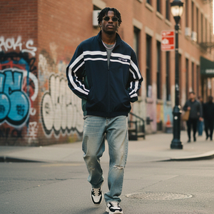 Veste streetwear style New York personnalisée ODM pour hommes et femmes, coupe-vent léger à col montant rayé et color block, style bomber. - Product Image 1