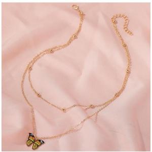 Collar de mariposa colorido con cadena de cuentas de doble capa, joyería dorada para fiesta, cadena de clavícula para mujer, colgante de moda, accesorio de moda - Product Image 2