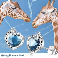 Bijoux hypoallergéniques S925 Sterling Silver Heart Crystal Girafe Stud Boucles d'oreilles