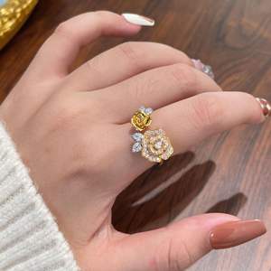 S925 Pure Silver Twin Rose <b>Ring</b> Elegant Romantic Luxury with Full Diamond Inlay Light Luxury Style <b>Open</b> Mouth <b>Ring</b> - Product Image 1