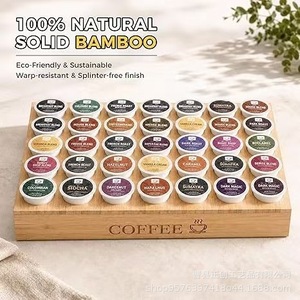 Support de rangement pour dosettes de café en bambou massif, 30 compartiments, couleur bois naturel, écologique et durable - Product Image 1