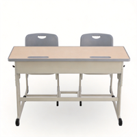Meubles de classe combinés : Bureau double en bois massif avec tiroirs de rangement séparés, chaise intégrée pour gagner de la place