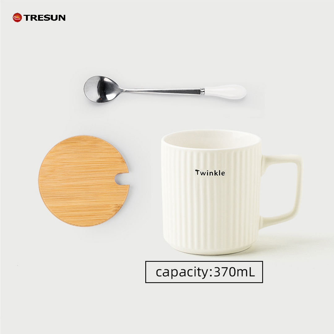 5-milky white  Cup spoon and wooden cup lid