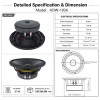 Haut-parleur de milieu de gamme LS HDW-1036 de 10 pouces, 600 W, bobine vocale de 65 mm, impédance de 8 ohms, construction métallique pour lecteurs de musique à son surround