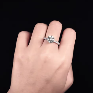 Bague de fiançailles 2026ZP en argent 925 plaqué or 18 carats avec halo de moissanite et pierres latérales serties à griffes, bijoux de fête - Product Image 2