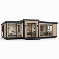 Maison conteneur extensible à double aile de 20 pieds, hôtel, resort, villa, 2 chambres, cuisine, salle de bain, maison modulaire préfabriquée, style mid-century modern