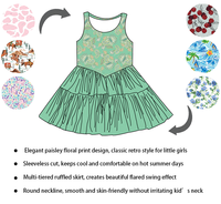 Robe d'été pour enfants, robe à volants sans manches à fleurs vertes, robe évasée pour filles, robe douce et confortable pour tous les jours