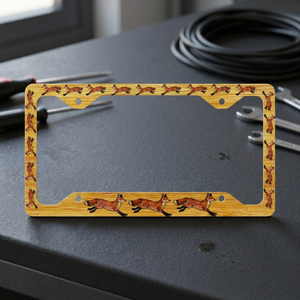 Marco para matrícula con borde de madera, estilo Tuzi Williams, con diseño Red Fox Pack Art Bonne Idee Art * Tuzi Williams, distancia entre orificios de 175 mm - Product Image 2