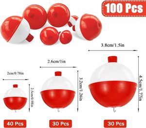 ทุ่นตกปลาแบบกดปุ่ม 100 ชิ้น ทำจากพลาสติก ABS แข็ง สีแดงขาว ขนาด 0.75/1/1.5 นิ้ว สำหรับตกปลาทะเล - Product Image 3