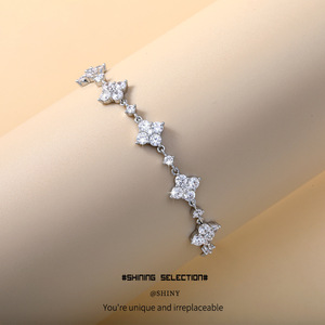 Flower Zircon <b>Bracelet</b> <b>Adjustable</b> <b>Silver</b> Tone Everyday Wear Jewelry - Product Image 2