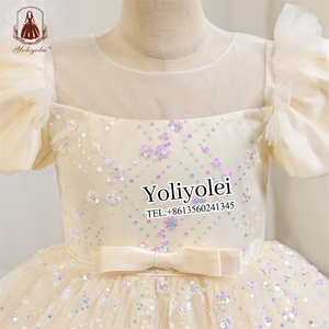 Venta al por mayor Girl Cake <span class=keywords><strong>Tutu</strong></span> Dress Fluffy Sequin Puff Sleeve Big Bow Flower Girl Party Birthday Dress para niñas de 4 a 12 años - Product Image 2