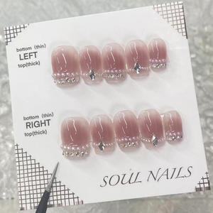 مجموعة أظافر فاخرة عالية الجودة مخصصة بالجملة من 10 قطع، مصنوعة يدويًا ومرصعة بأحجار الراين، متوفرة بمقاسات XS S <span class=keywords><strong>M</strong></span> L، قابلة للضغط والتركيب بتصميم فرنسي، أظافر اصطناعية مصنوعة يدويًا - Product Image 5