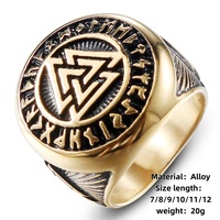 Anillo Hombre Vikingo Celta Nudo Geometrico Grabado Aleacion Zinc Vintage Nordico Joyeria Mayorista Proveedor Yiwu Plata Oro