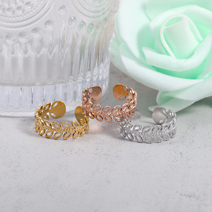 Europa Mode NO Fade 18 Karat vergoldet Edelstahl Öffnung Fingerringe Hohl Oliven blatt geformte Ringe für Frauen Männer Schmuck - Product Image 6