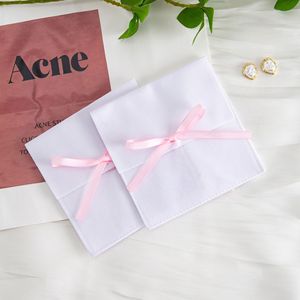 Bolsa de terciopelo blanco para embalaje de joyas, 8x8cm 9x9cm, con cinta rosa para guardar collares y colgantes - Product Image 4