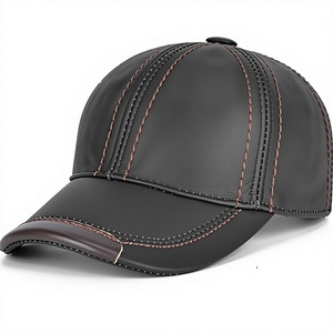 Gorra de Béisbol Unisex Negra de PU, 6 Paneles, Ajustada, Color Sólido, Estilo Casual, Costuras en Contraste, Estilo Urbano - Product Image 1