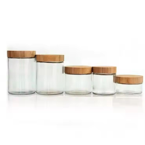 Clear Round <b>Big</b> Capacity <b>Glass</b> Cosmetic <b>Jars</b> for Cream with Bamboo Lid - Product Image 5